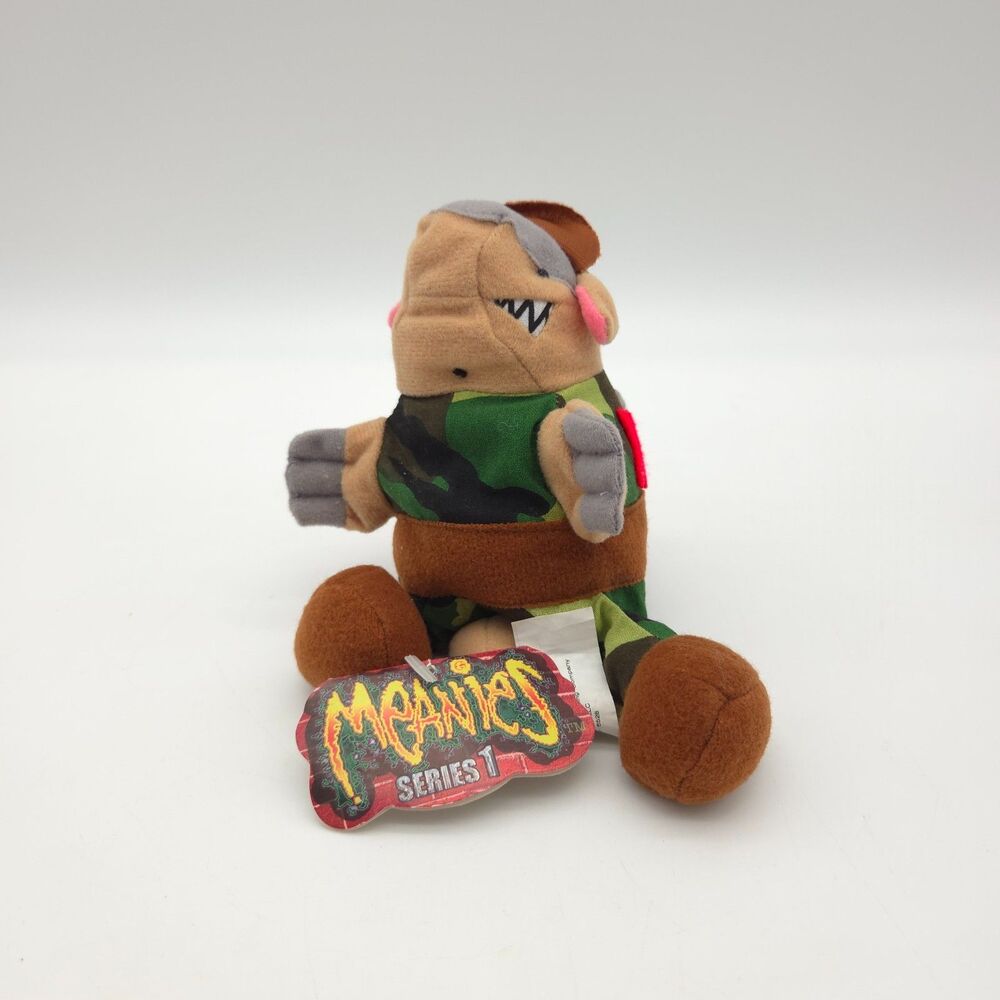Vintage 1997 Meanies Series 1 Armydillo Dan Camo Bean Bag Plush With Tags